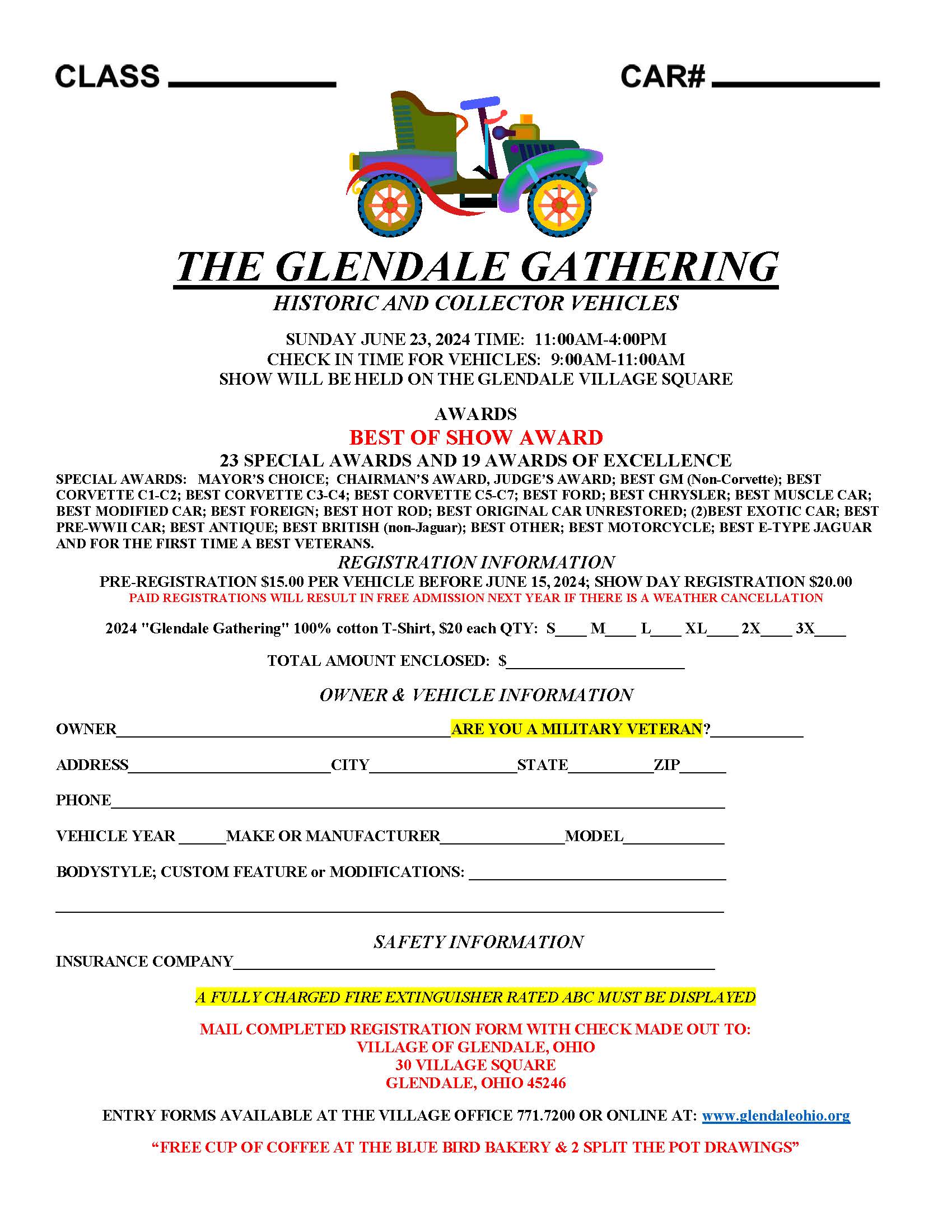 Glendale Gathering 2024 car show registration form NEW